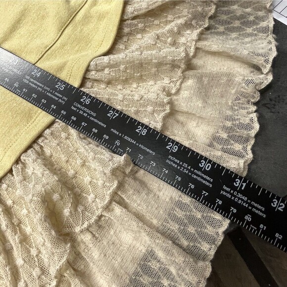 LOGO Cardigan Mustard Yellow With Ruffle Hem & Pockets Long Sleeves - Picture 8 of 10